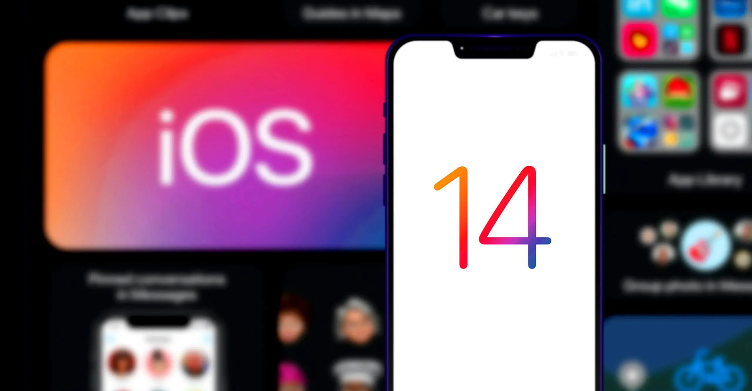 App store in the background with image of iPhone in front with iOS 14 software update